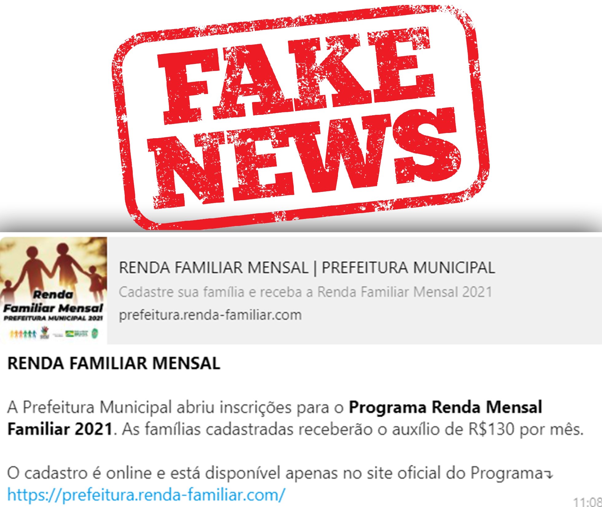 PREFEITURA ALERTA PARA MENSAGEM FALSA SOBRE BENEFÍCIO SOCIAL