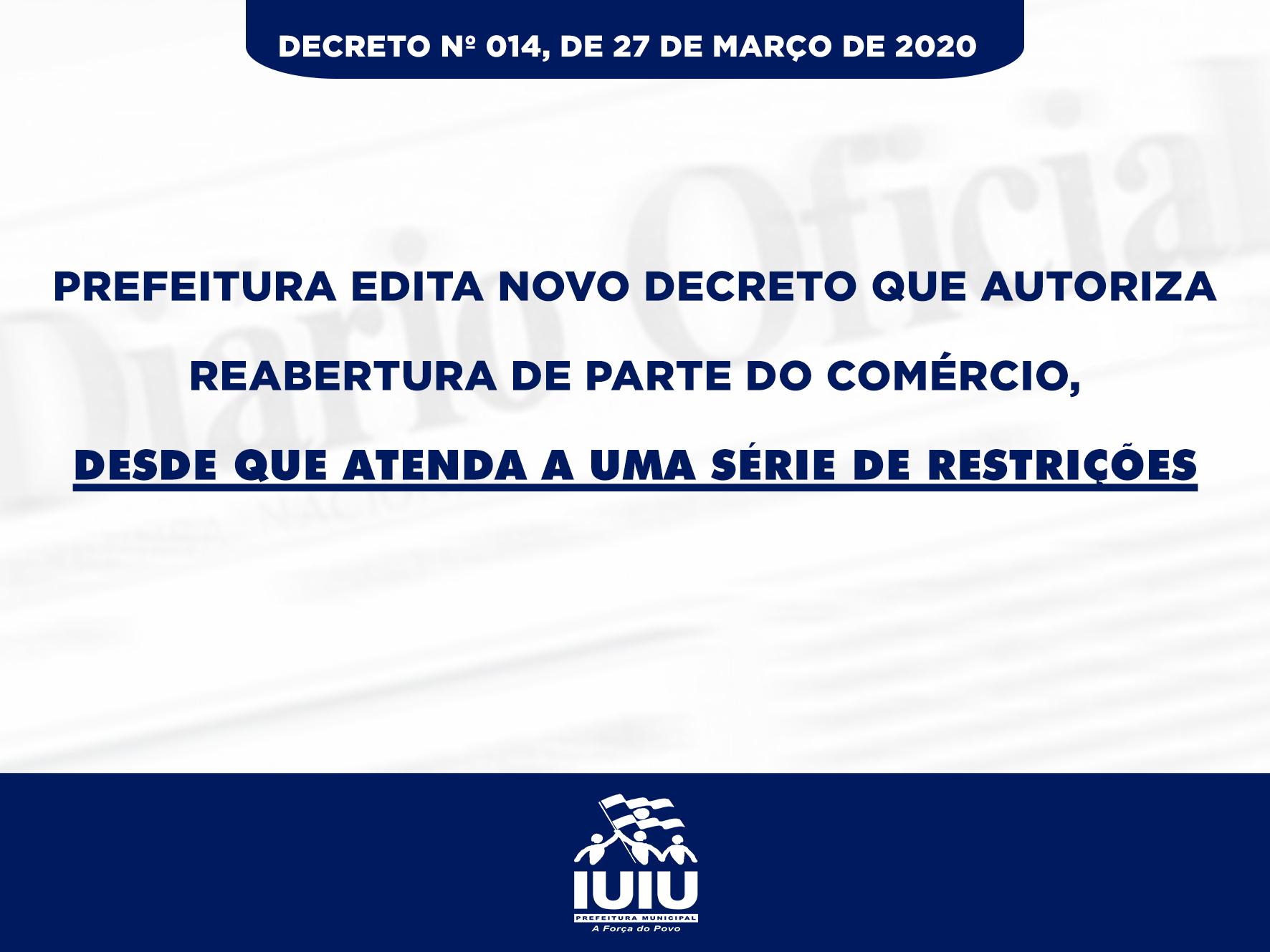 PREFEITURA EDITA NOVO DECRETO QUE AUTORIZA REABERTURA DE PARTE DO COMÉRCIO, DESDE QUE ATENDA A UMA SÉRIE DE RESTRIÇÕES