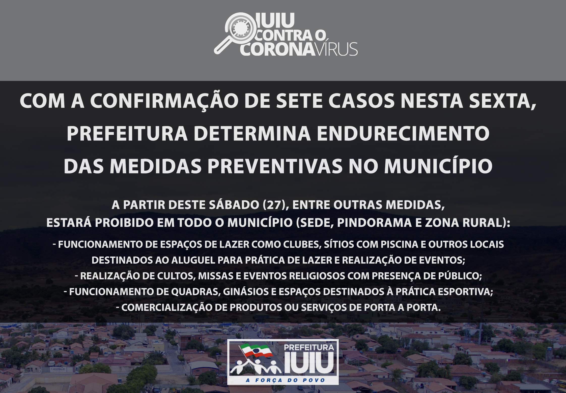 PREFEITURA DETERMINA ENDURECIMENTO DAS MEDIDAS CONTRA O CORONAVÍRUS NO MUNICÍPIO