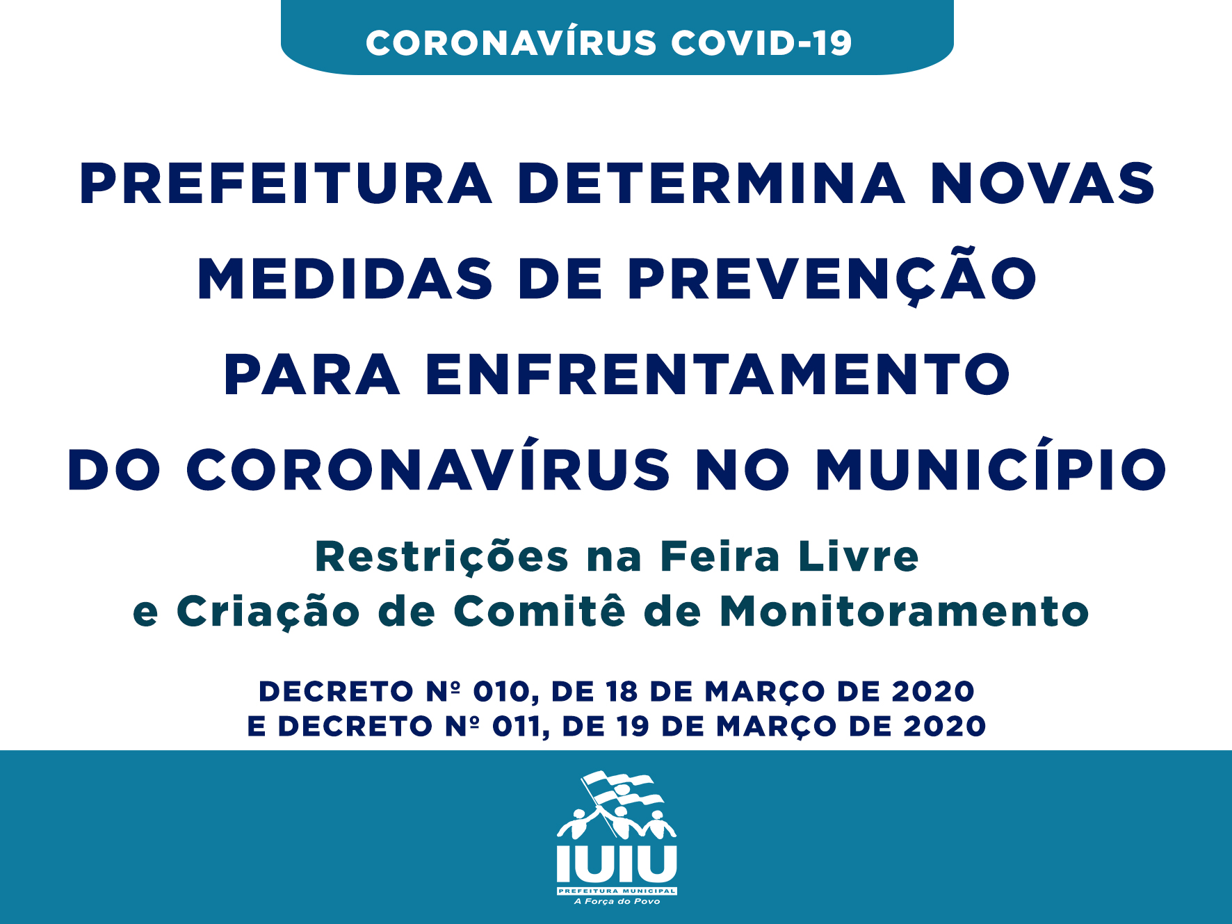 PREFEITURA DETERMINA NOVAS MEDIDAS DE PREVENÇÃO PARA ENFRENTAMENTO DO CORONAVÍRUS NO MUNICÍPIO